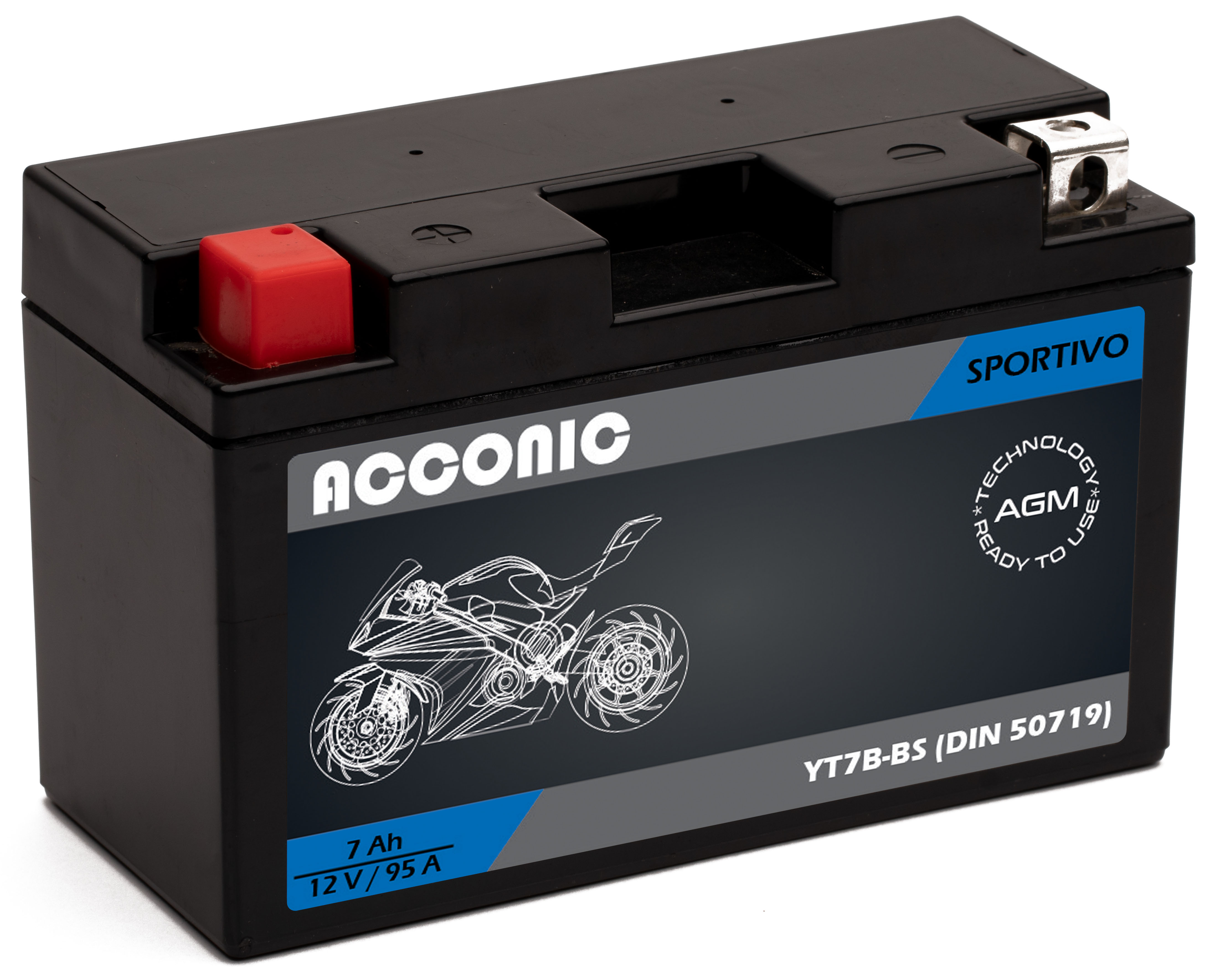 ACCONIC Sportivo AGM YT7B-BS Motorradbatterie 7 Ah 12V (DIN 50719)